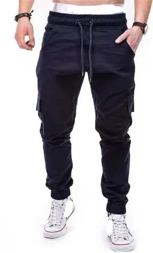 Men Slim Fit Casual Jogger Athletic Long Pant Hip Hop Chino Pocket Trousers Drawstring Outdoor Work Military Tactical Pants (Navy Blue,Medium)