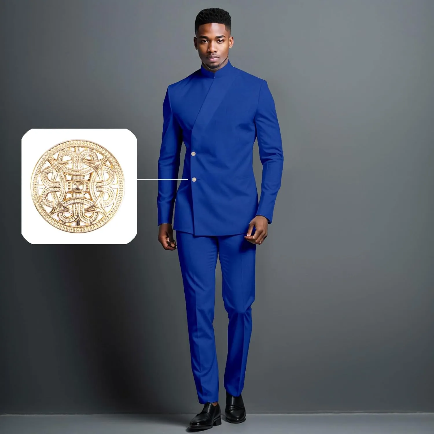 Men's 2 Piece Slim Fit Suit Set Two Buttons Blazer Jacket Pants Set Solid Outfits African Clothes