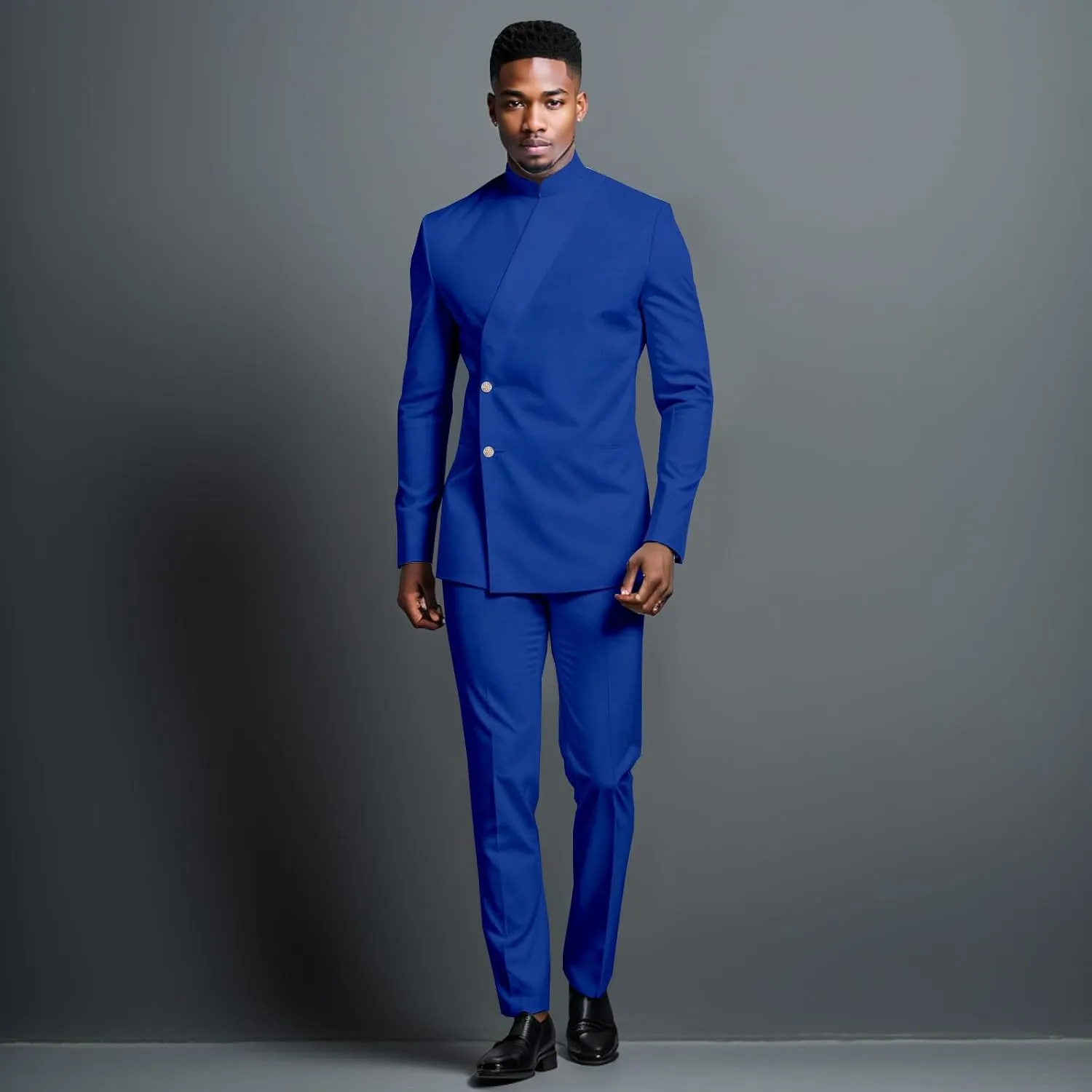 Men's 2 Piece Slim Fit Suit Set Two Buttons Blazer Jacket Pants Set Solid Outfits African Clothes