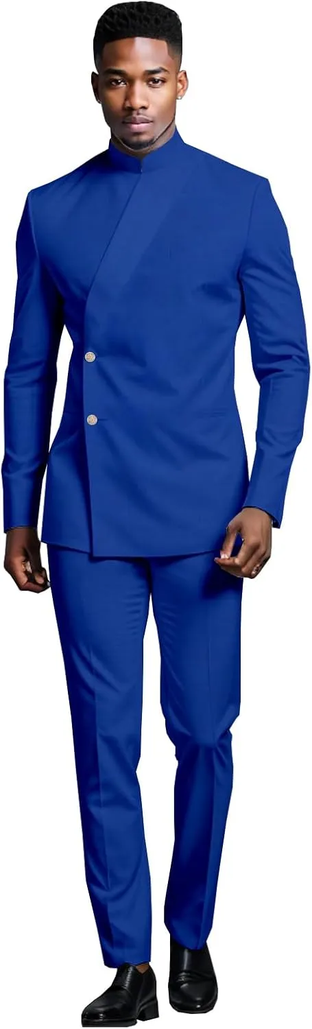 Men's 2 Piece Slim Fit Suit Set Two Buttons Blazer Jacket Pants Set Solid Outfits African Clothes