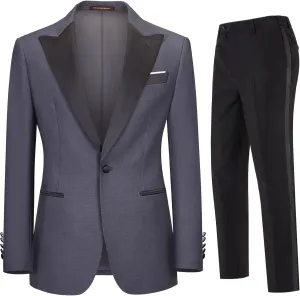 Men's 2 Piece Suit Set,One Button Slim Fit Formal Wedding Prom Tuxedo Suits,Solid Blazer & Pants