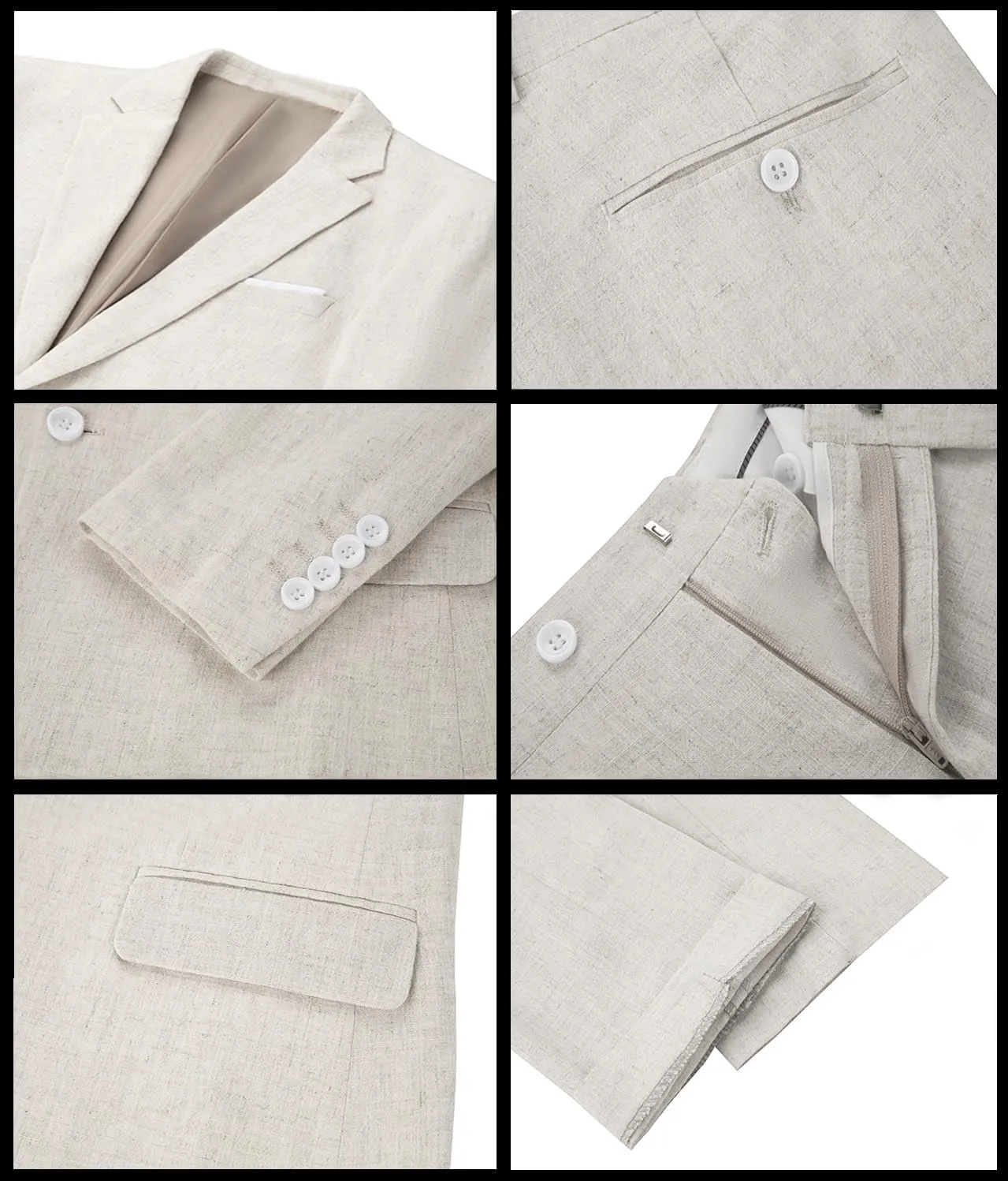 Men's 3 Pieces Linen Suit Slim Fit Summer Wedding Tuxedo Retro Grooms Prom Party Blazer Vest Pants