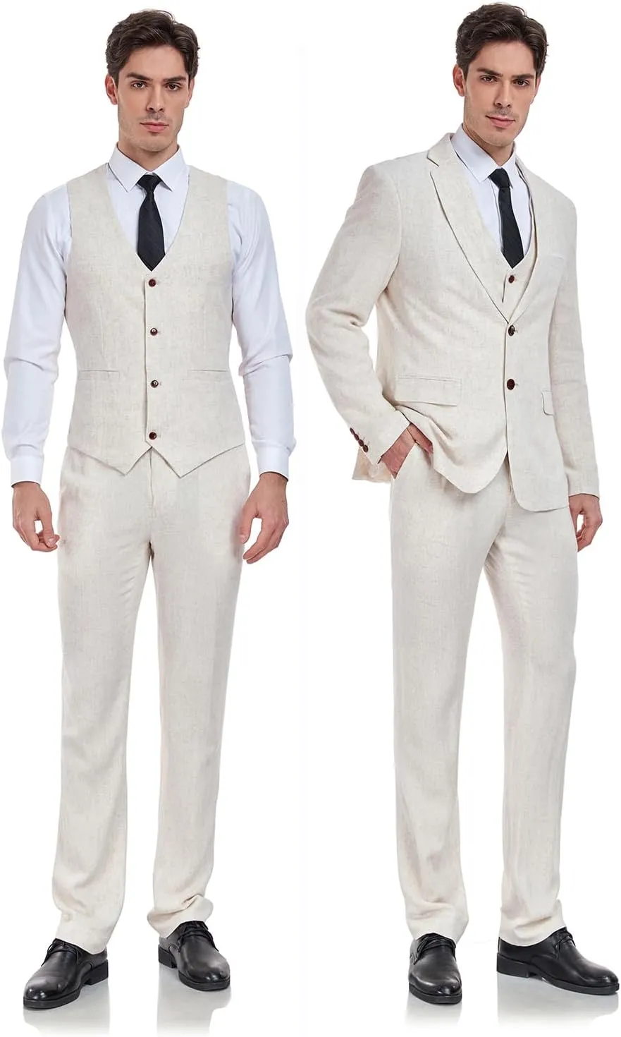 Men's 3 Pieces Linen Suit Slim Fit Summer Wedding Tuxedo Retro Grooms Prom Party Blazer Vest Pants