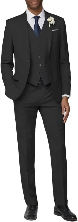 Men's 3 Pieces Suit Slim Fit Two Buttons Blazer Jacket Formal Business Suits Set Solid Vest Pants for Wedding