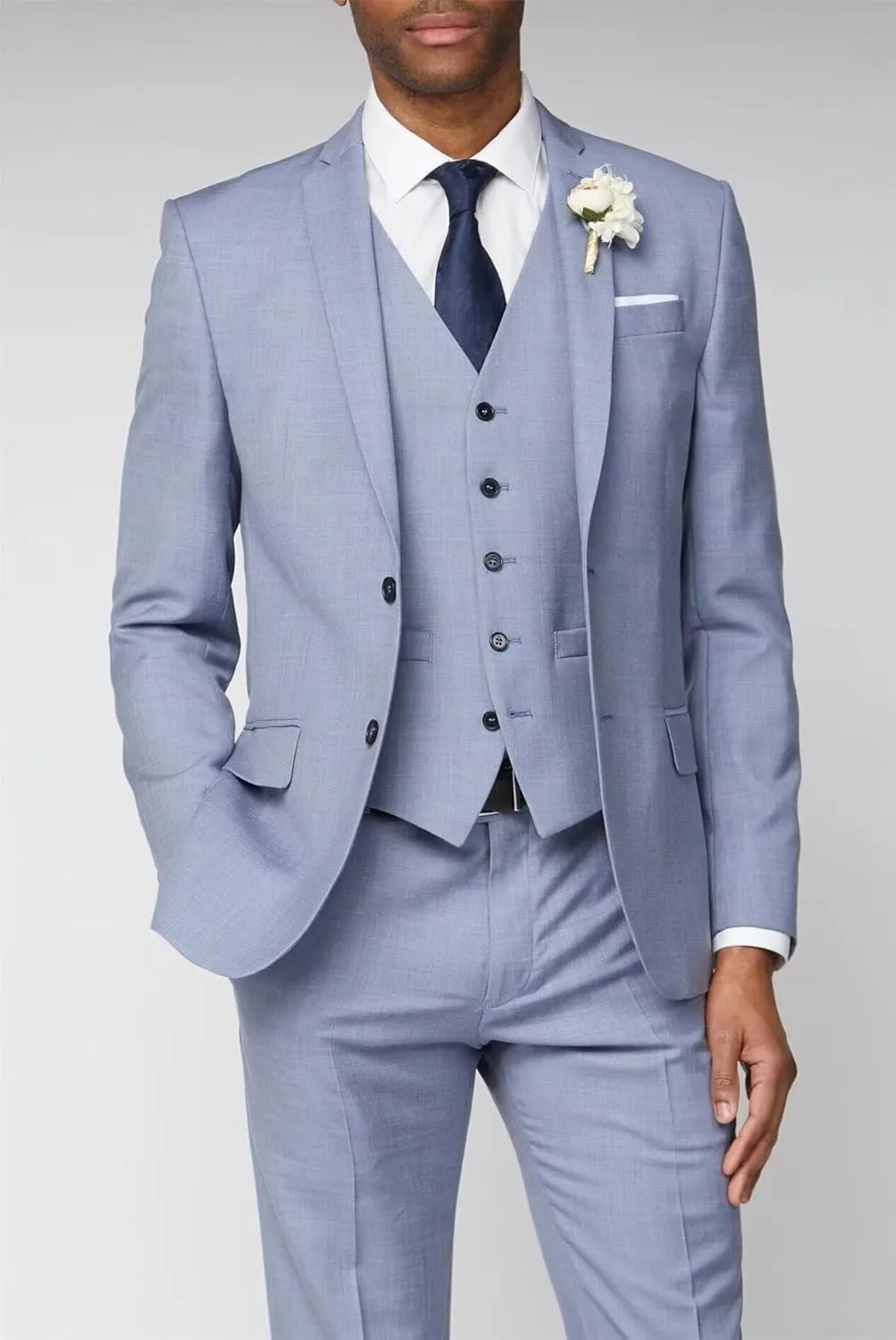 Men's 3 Pieces Suit Slim Fit Two Buttons Blazer Jacket Formal Business Suits Set Solid Vest Pants for Wedding