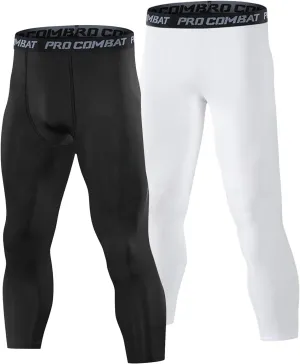 Mens 3/4 Compression Pants, Athletic Leggings Running Workout Tights Base Layer for Basketball Sports Football Gym