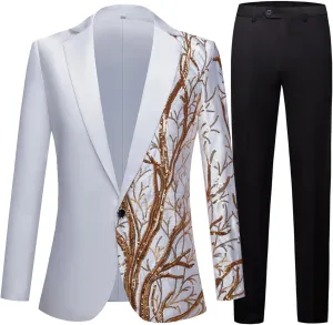 Mens Dinner Tux Dress Blazer Wedding Gold Sequin Suit Jacket Sport Coat Party Prom Jacket Vest Pants Set
