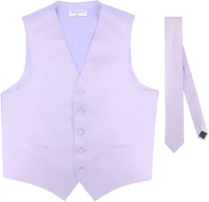 Men's Dress Vest & Skinny NeckTie Solid Burgundy Color 2.5" Neck Tie Set