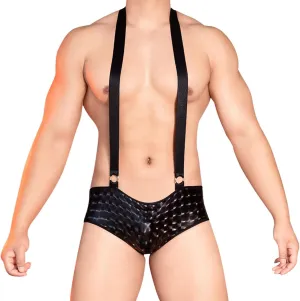 Mens Leather Double Open Thin And High Elastic Patchwork Jumpsuit Mens Bodysuit Thong