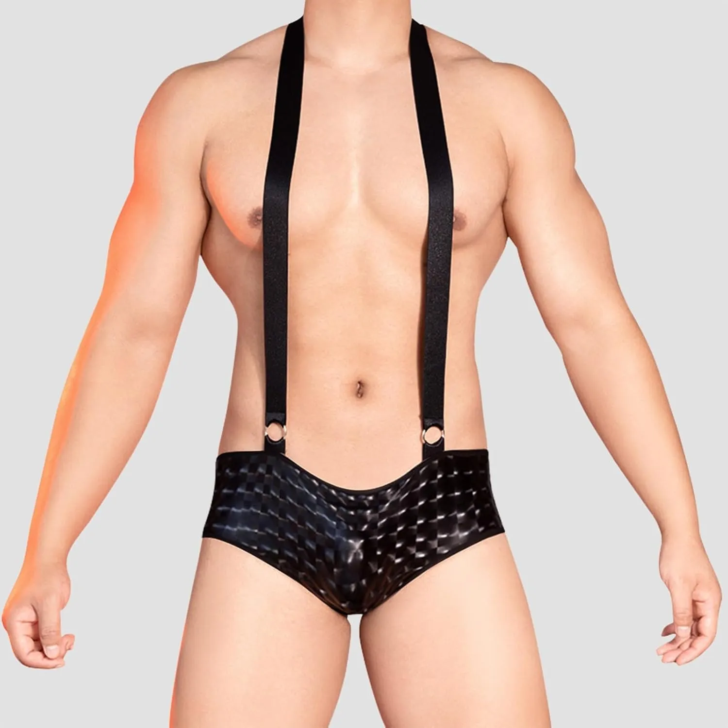Mens Leather Double Open Thin And High Elastic Patchwork Jumpsuit Mens Bodysuit Thong