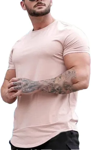 Mens Muscle Fitness T Shirt Summer Cotton Short Sleeve Gym Workout Athleisure Sport Top