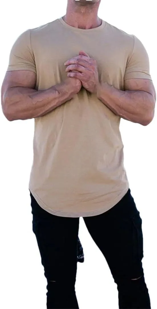 Mens Muscle Fitness T Shirt Summer Cotton Short Sleeve Gym Workout Athleisure Sport Top