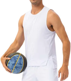 Men's Quick Dry Workout Tank Top Summer Loose Gym Muscle Tee, Fitness Bodybuilding Sleeveless Shirt for Basketball Running White