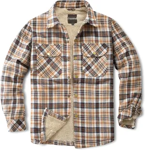 Men's Sherpa Lined Cotton Flannel Shirt Jacket Plaid Button Up Jacket Coat for Men with Pocket
