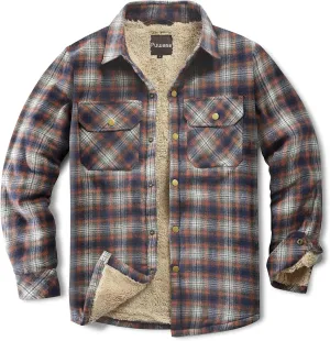 Men's Sherpa Lined Cotton Flannel Shirt Jacket Plaid Button Up Jacket Coat for Men with Pocket