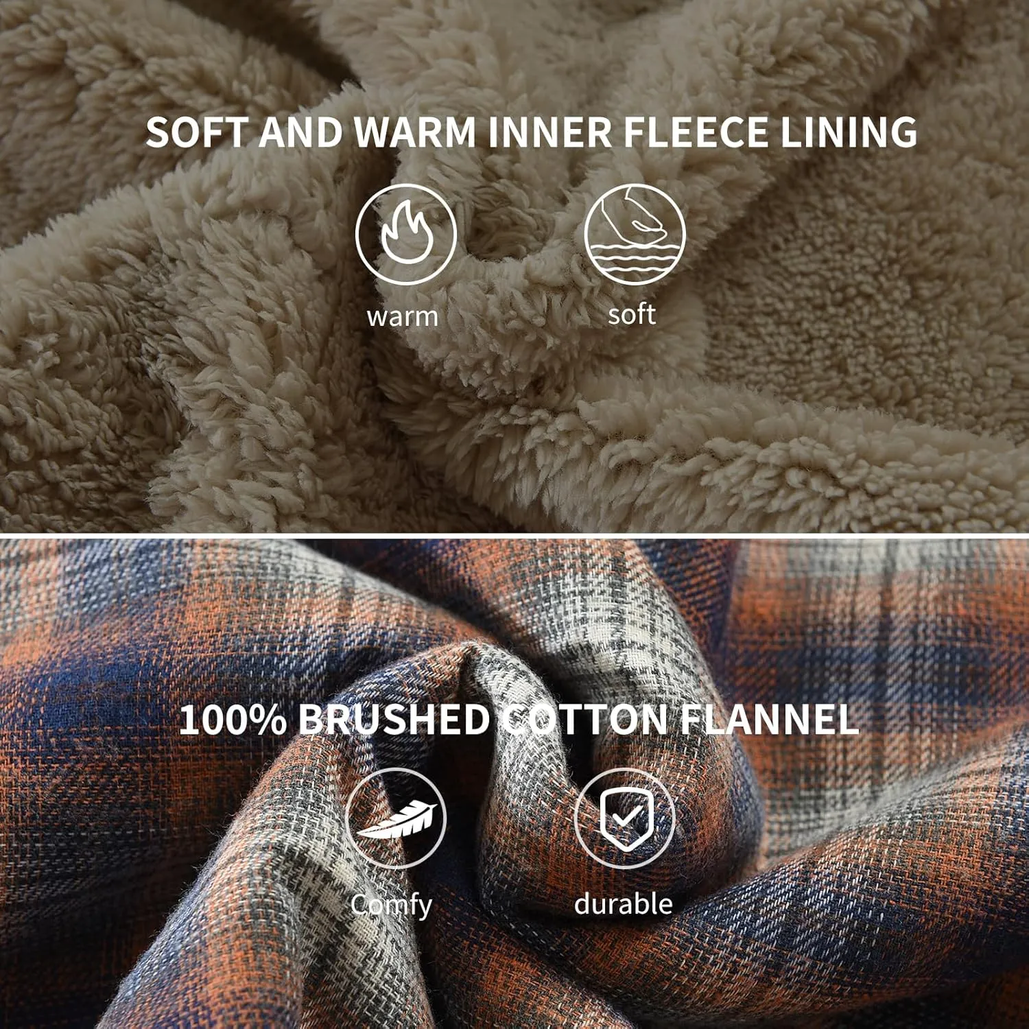 Men's Sherpa Lined Cotton Flannel Shirt Jacket Plaid Button Up Jacket Coat for Men with Pocket