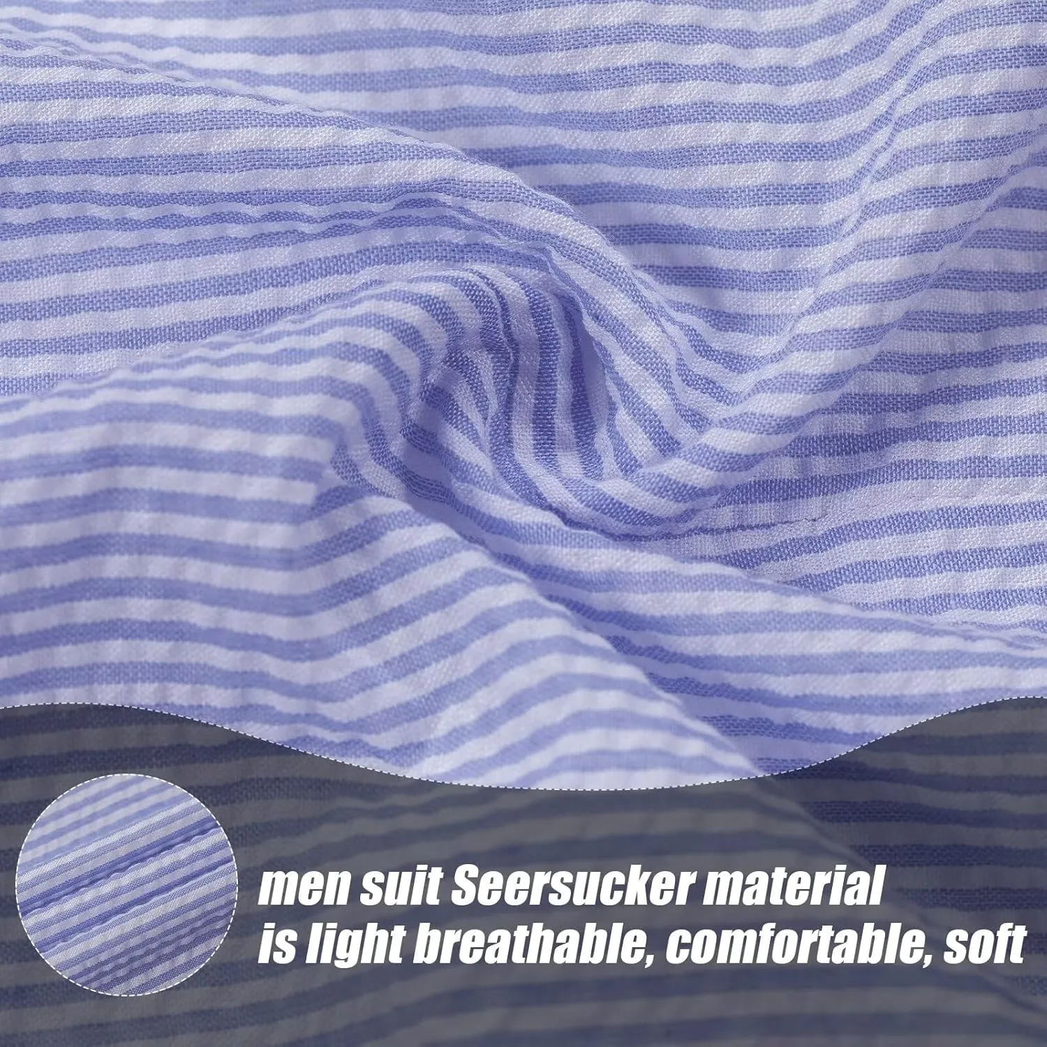 Mens Suit Summer Seersucker 2 Piece Double Breasted Buckle Striped Tuxedos for Men Wedding Suits Cotton Beach Party