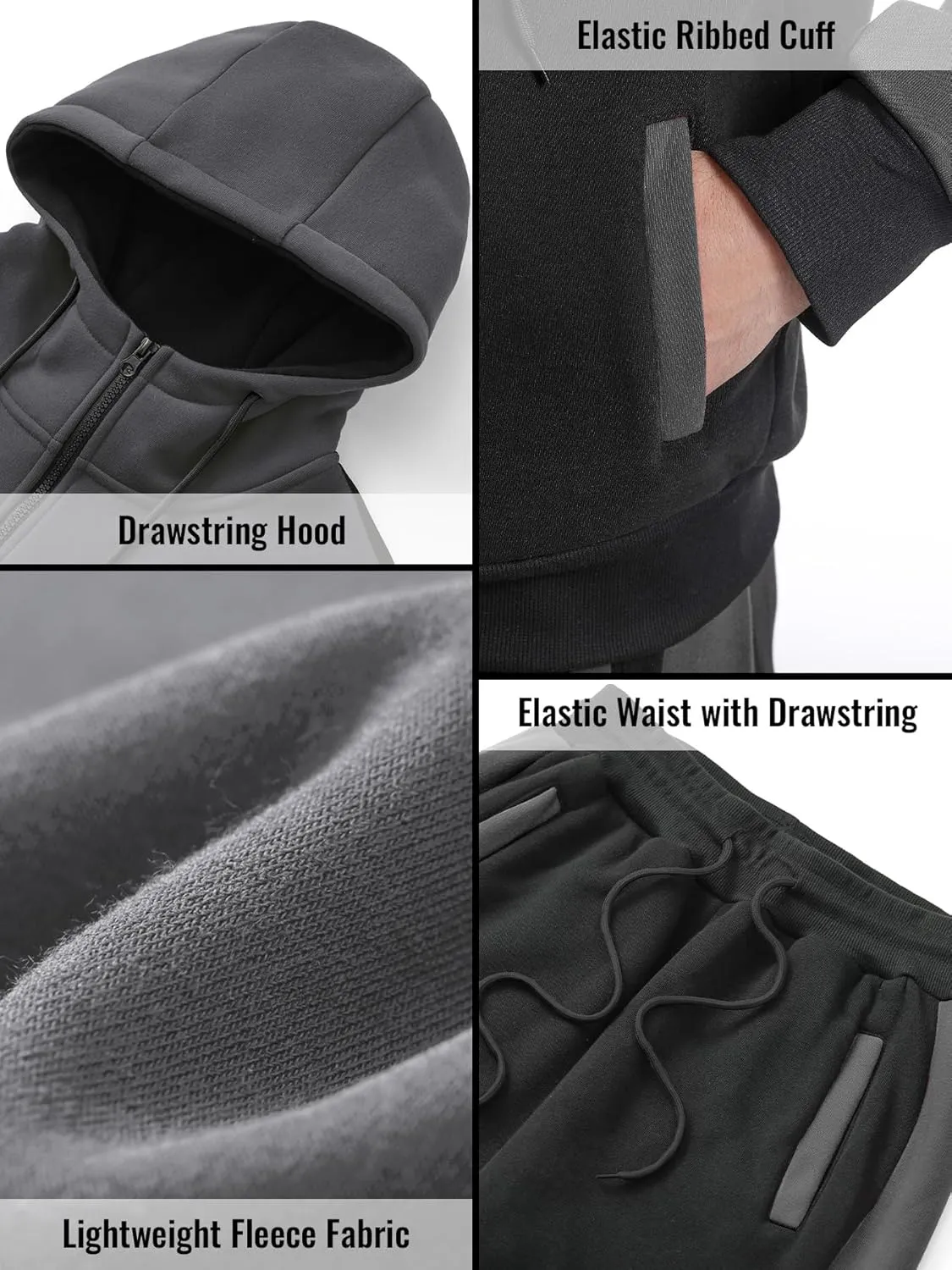 Men's Sweatsuit 2 Pieces Set Casual Jogging Athletic Hooded Tracksuit Full Zip Color Blocks Long Sleeve Outfit