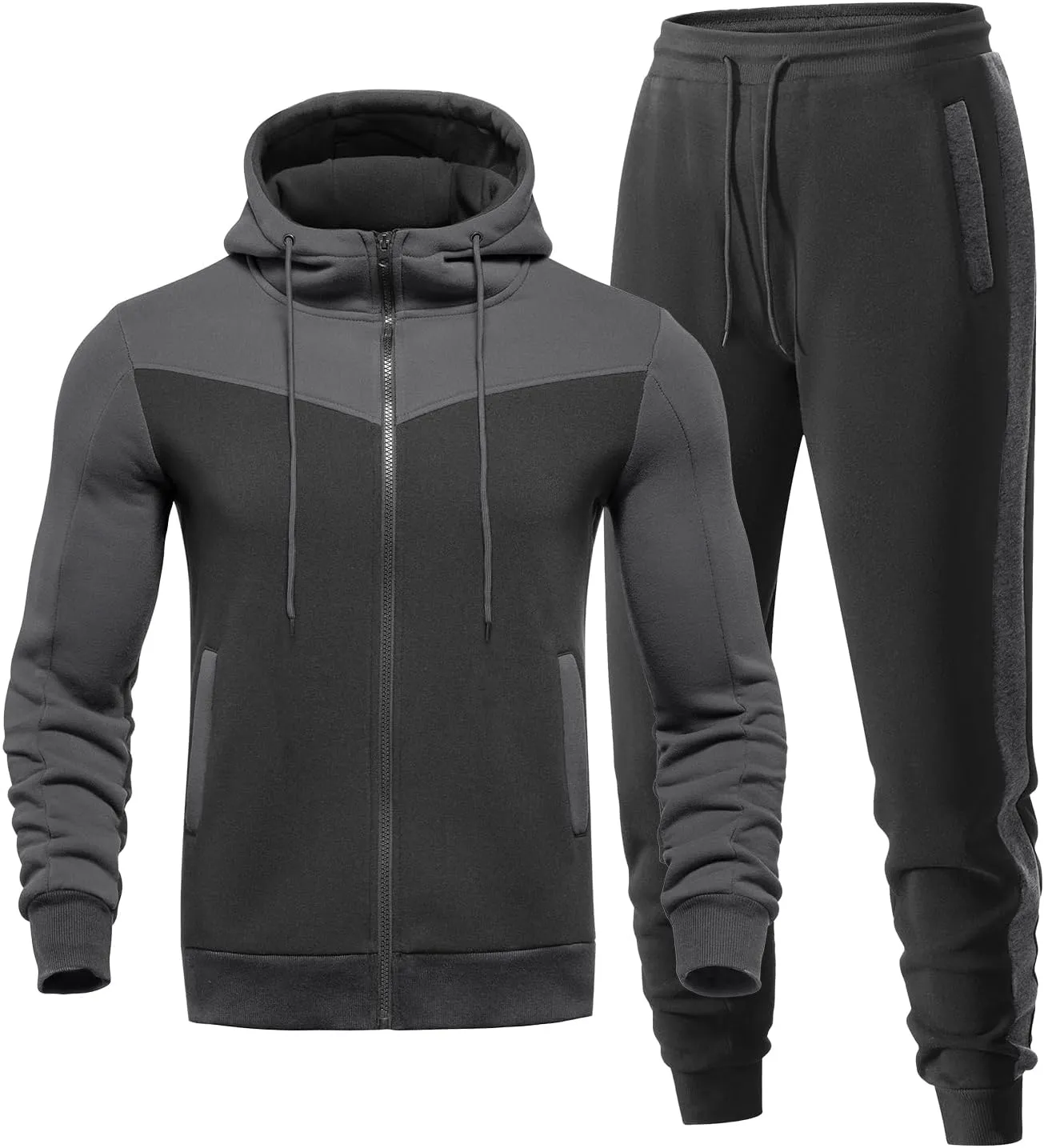 Men's Sweatsuit 2 Pieces Set Casual Jogging Athletic Hooded Tracksuit Full Zip Color Blocks Long Sleeve Outfit