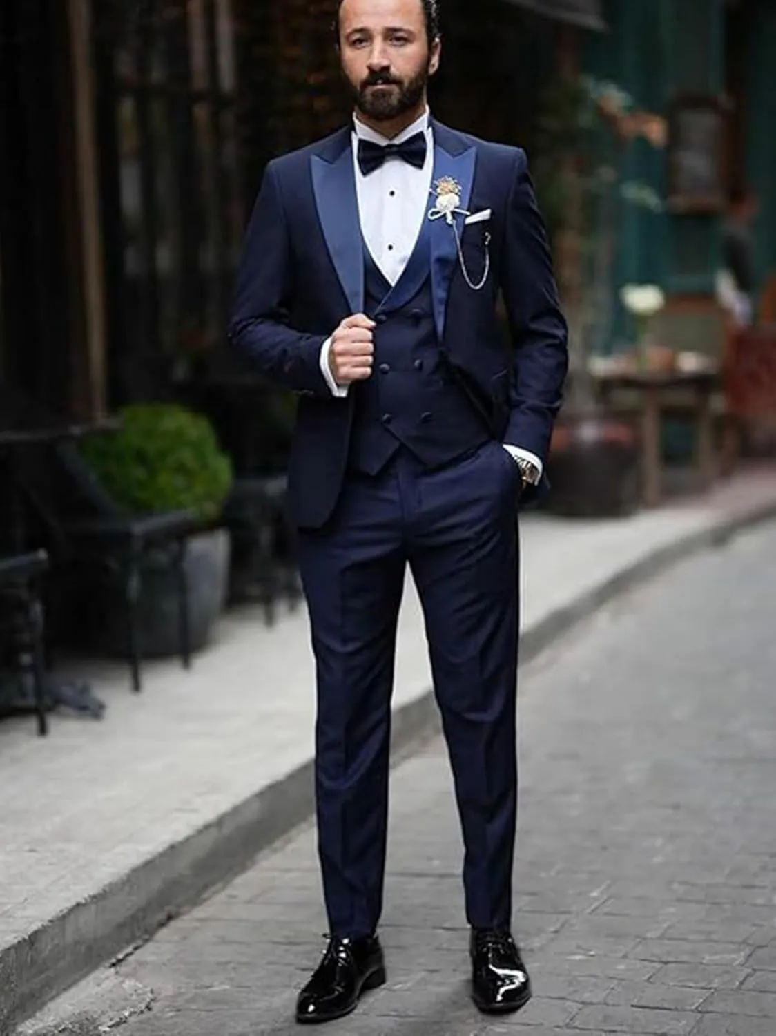 Men's Tuxedo Suit Slim Fit 3 Piece Blazer Vest and Pants Set for Groom Wedding Party Formal Dress