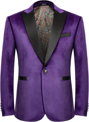 Men's Velvet Blazer One Button Casual Tuxedo for Men Blazer Lapel Prom Party Wedding Banquet
