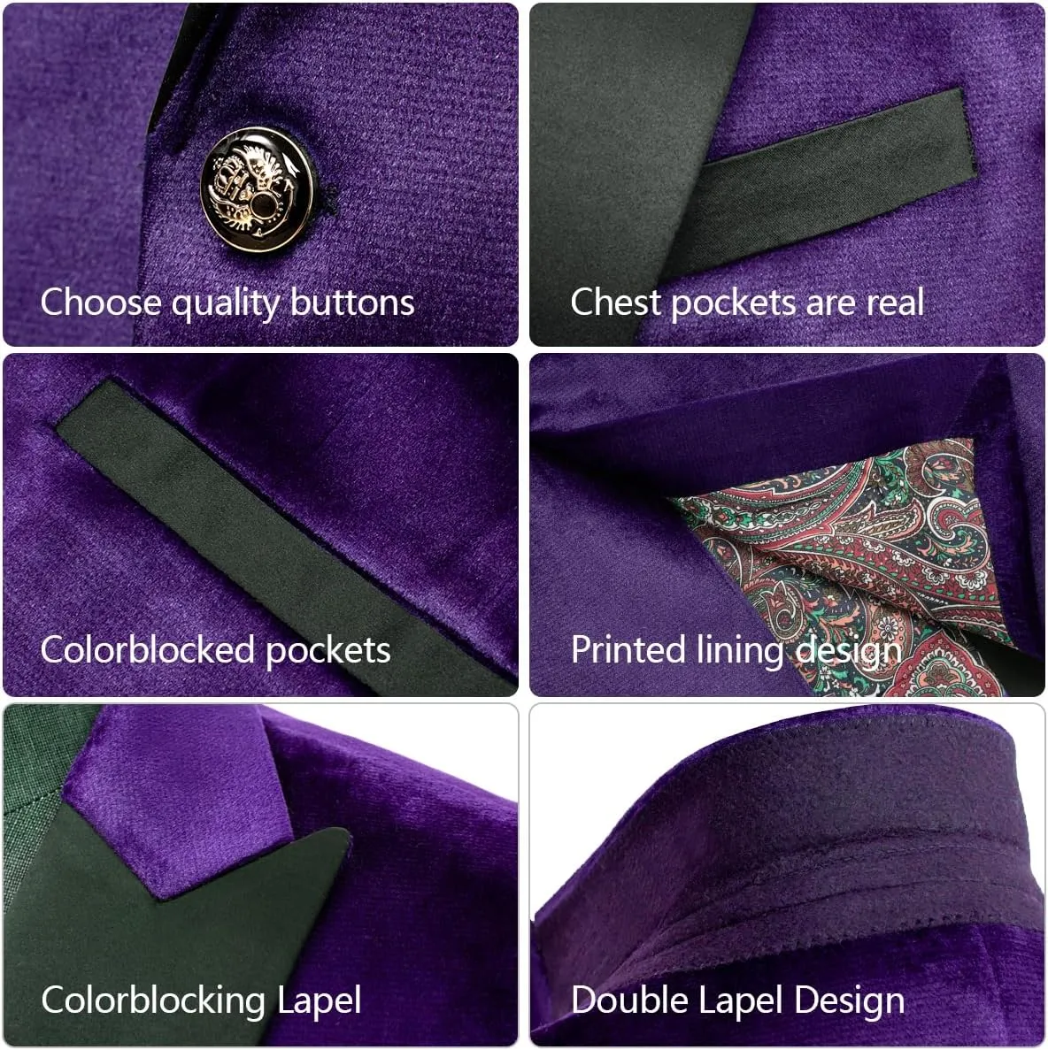 Men's Velvet Blazer One Button Casual Tuxedo for Men Blazer Lapel Prom Party Wedding Banquet
