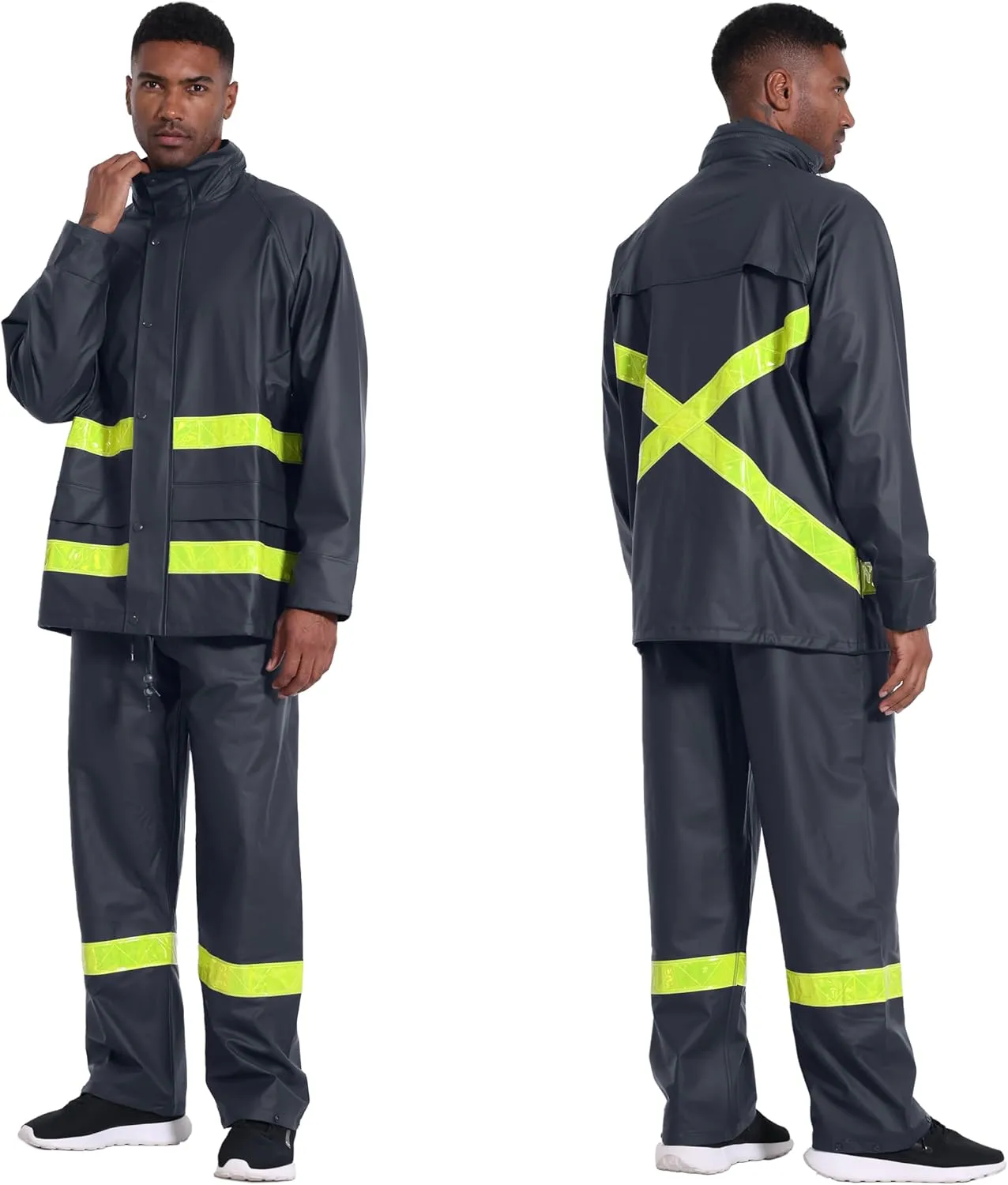 Men's Workwear Rain Suit - Hi Vis Waterproof Jacket&Pants 3-piece Set, Foul Weather Gear for Safety