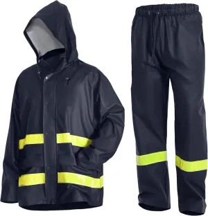 Men's Workwear Rain Suit - Hi Vis Waterproof Jacket&Pants 3-piece Set, Foul Weather Gear for Safety