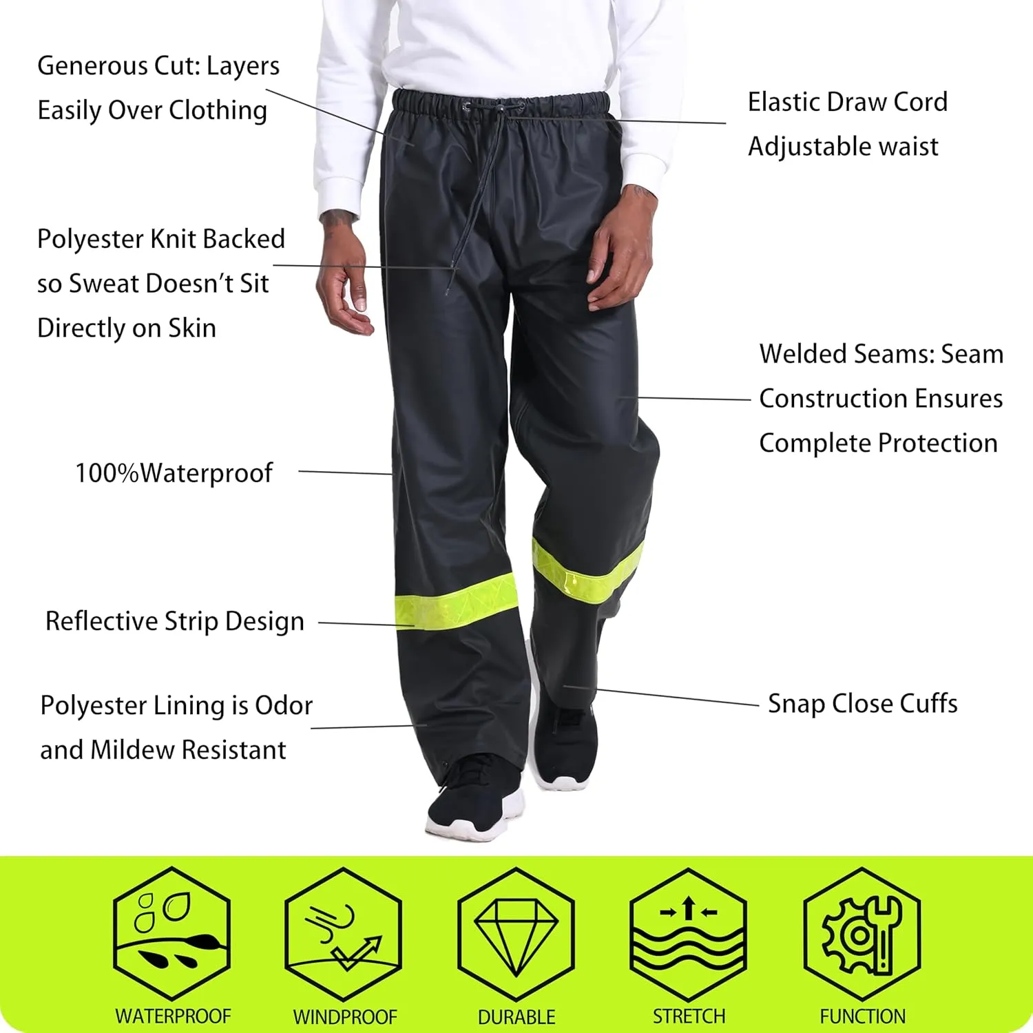 Men's Workwear Rain Suit - Hi Vis Waterproof Jacket&Pants 3-piece Set, Foul Weather Gear for Safety