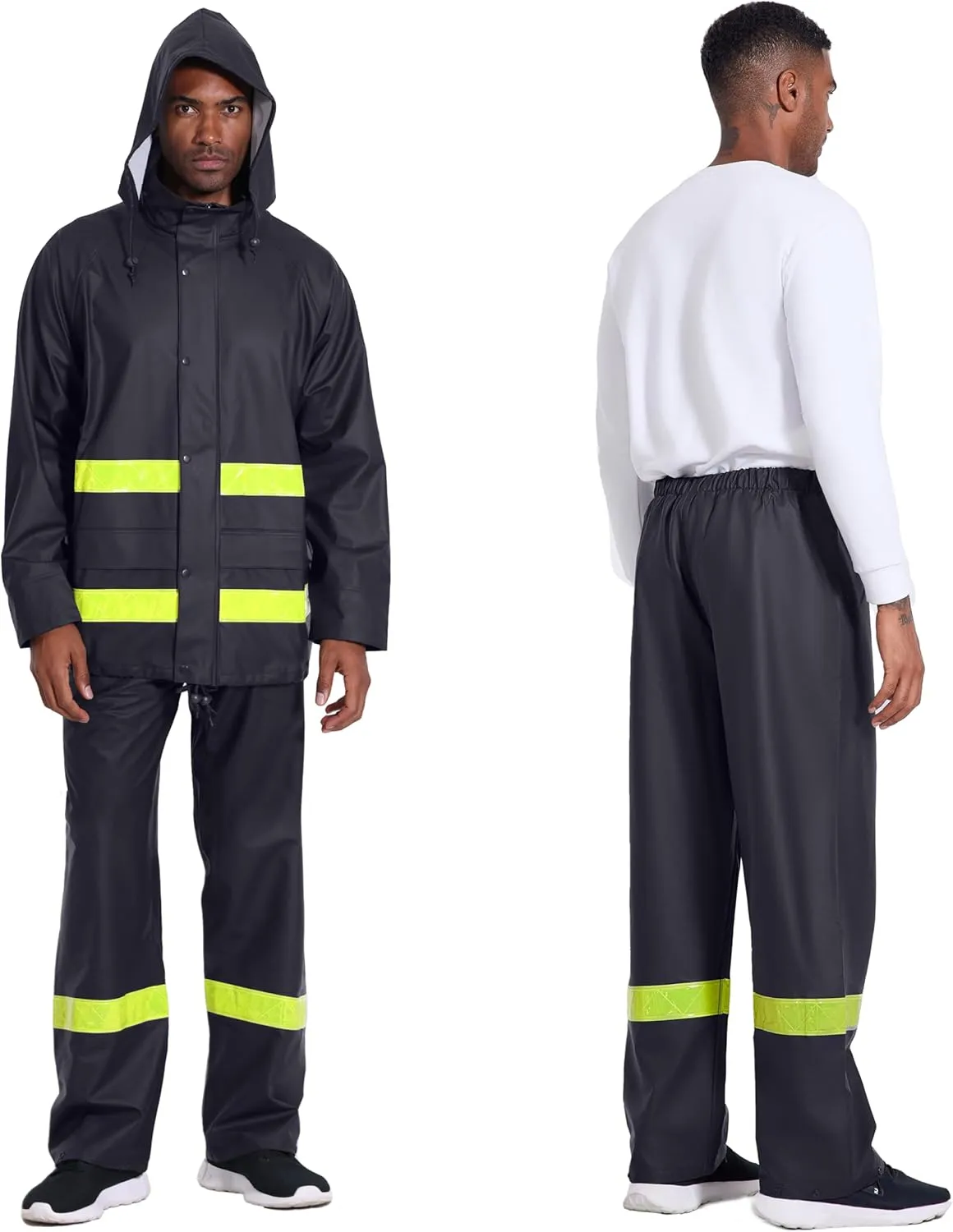 Men's Workwear Rain Suit - Hi Vis Waterproof Jacket&Pants 3-piece Set, Foul Weather Gear for Safety