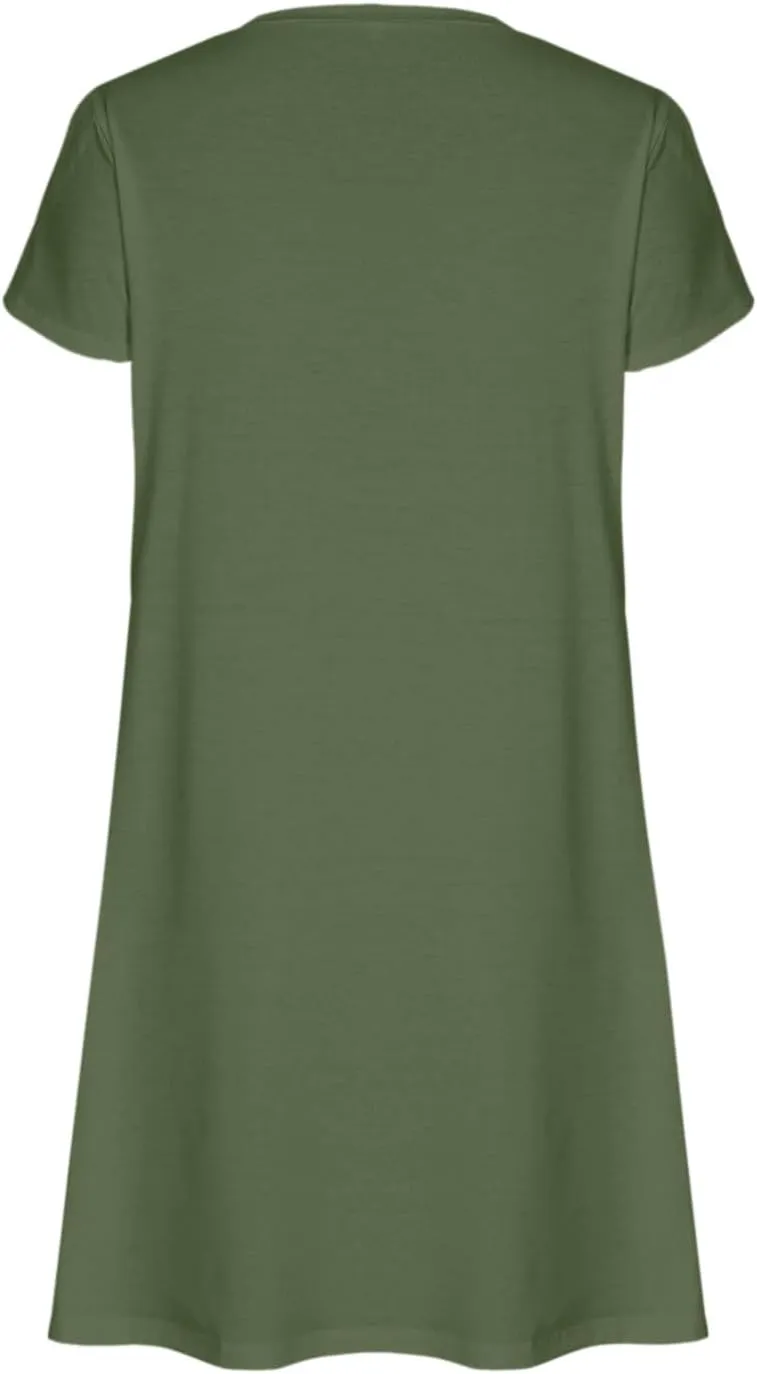 Mini Dresses for Women Casual V-Neck Short Sleeve Sundresses Ladies Fashion Summer Beach Short Dress with Pockets