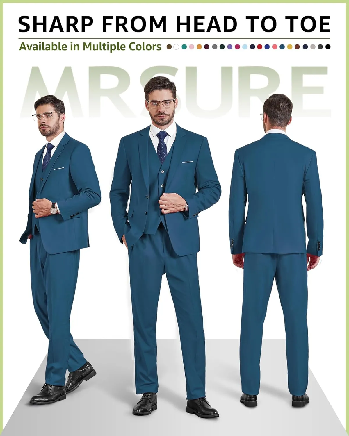 MrSure Mens 3 Piece Suit Blazer, Slim Fit Tux with 2 Button, Jacket Vest Pants & Tie Set for Party, Wedding and Business