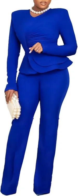 New ruffled V-neck top and pants two-piece set
