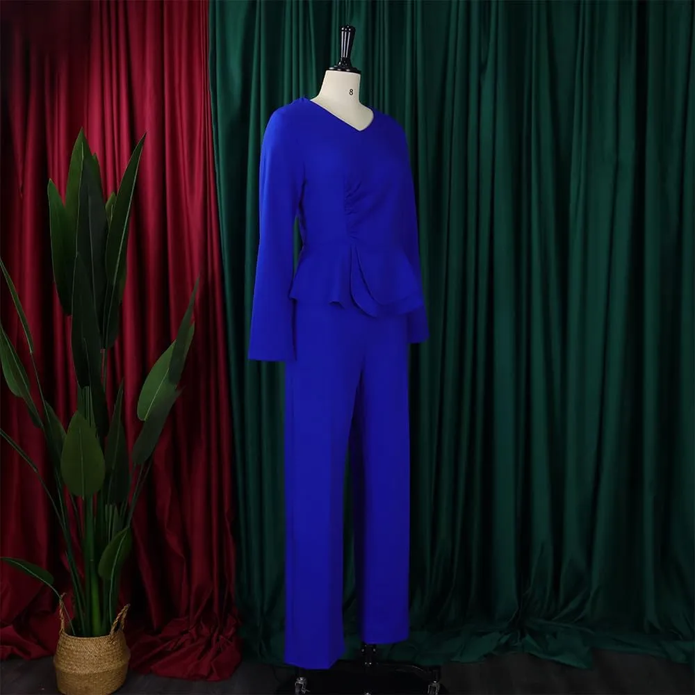 New ruffled V-neck top and pants two-piece set