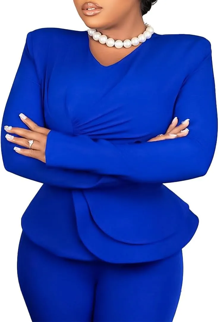 New ruffled V-neck top and pants two-piece set