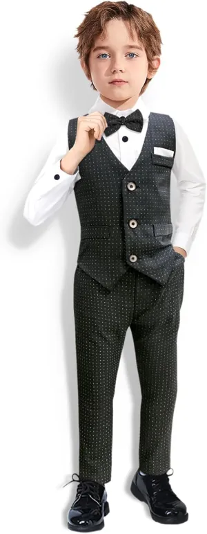 Nwada Boys Suit Set Formal Dress Shirt with Bow Tie, Slim Vest and Pants Toddler Boy Clothes Suits