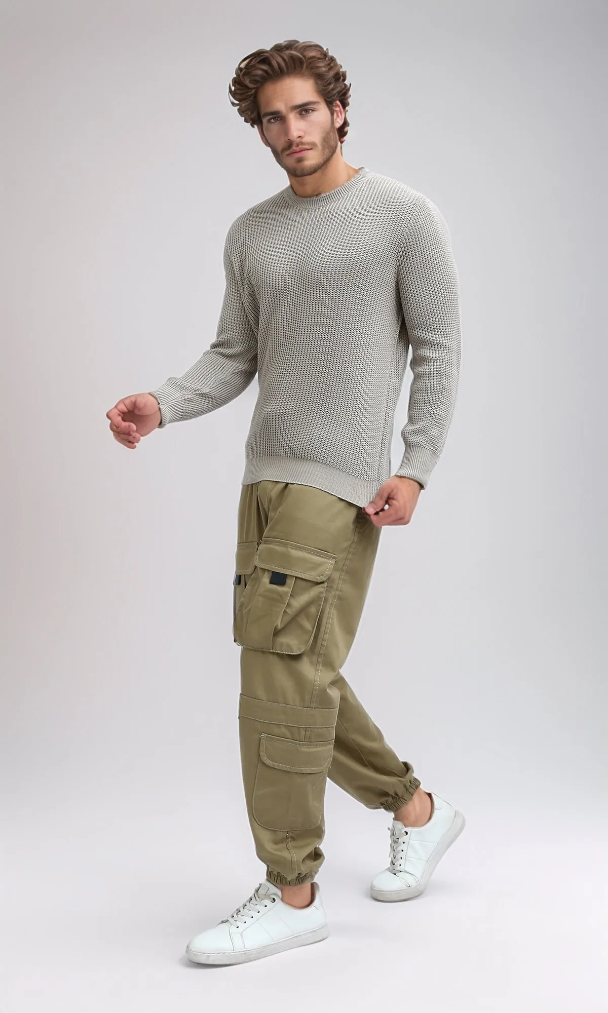 O198293 - Long Sleeves Knitted Biege Winter Pullover