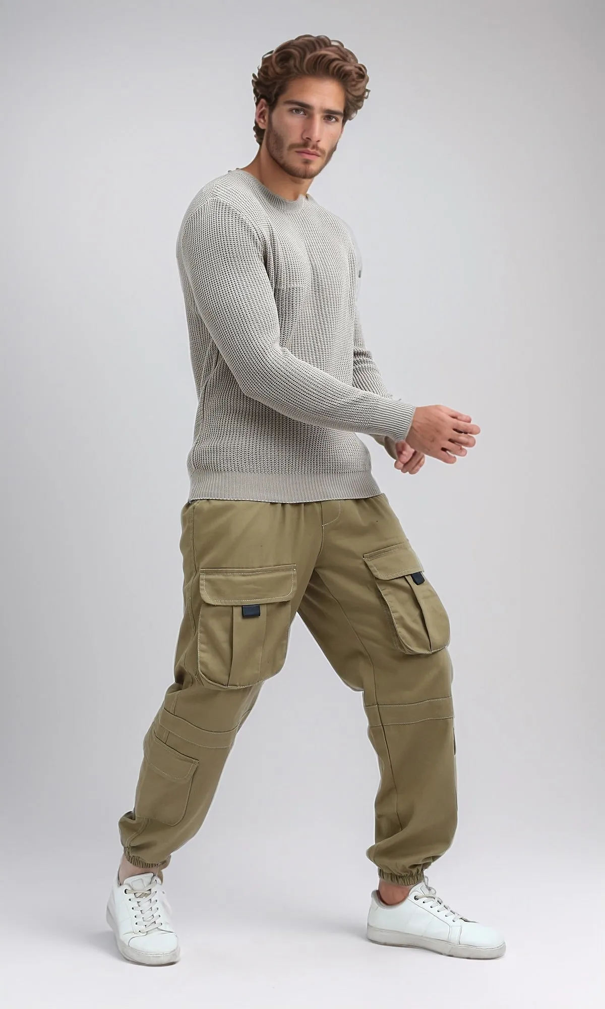 O198293 - Long Sleeves Knitted Biege Winter Pullover