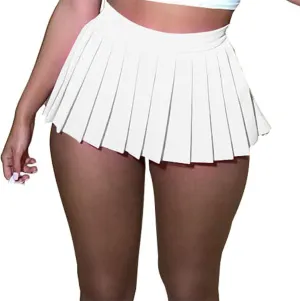 OFFSUM Womens Short Skirts - High Wiast Mini Pleated Skirts Sexy Solid Color Women Summer A-Line Elastic Tennis Skirt