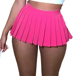 OFFSUM Womens Short Skirts - High Wiast Mini Pleated Skirts Sexy Solid Color Women Summer A-Line Elastic Tennis Skirt