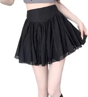OFFSUM Womens Short Skirts - Ruffled Pleated Mini Skirt Women Summer Slim High Waist Elegant Korean Style Girls Stree