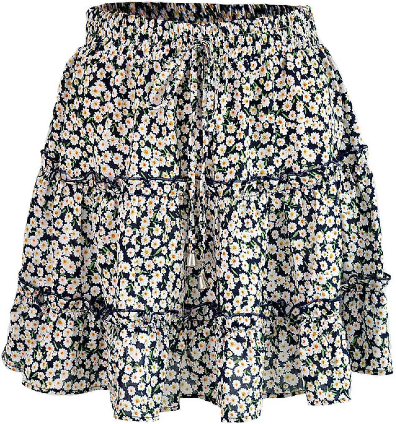 OFFSUM Womens Short Skirts - Summer Women's Skirts High Waist Ruffle Floral Beach Clothes A-Line Sexy Dress Sweet Ple