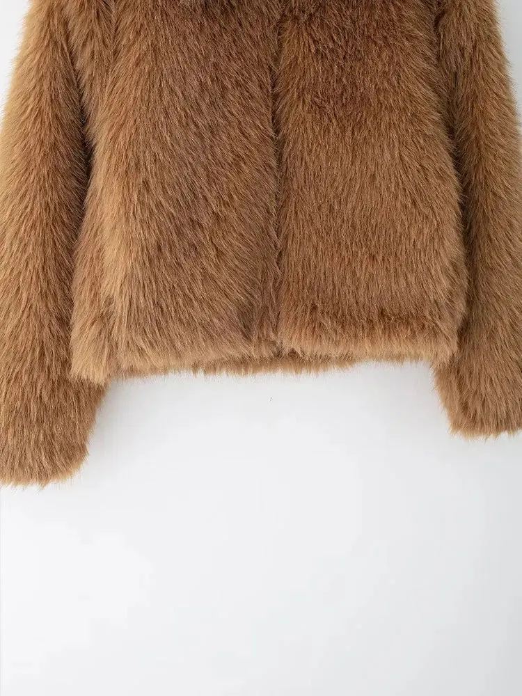 ONKOGENE 2024 Winter Vintage Faux Pelz Frauen Jacken Solide drehen-unten Kragen Langarm Warme Mantel Streetwear Fashion outwear