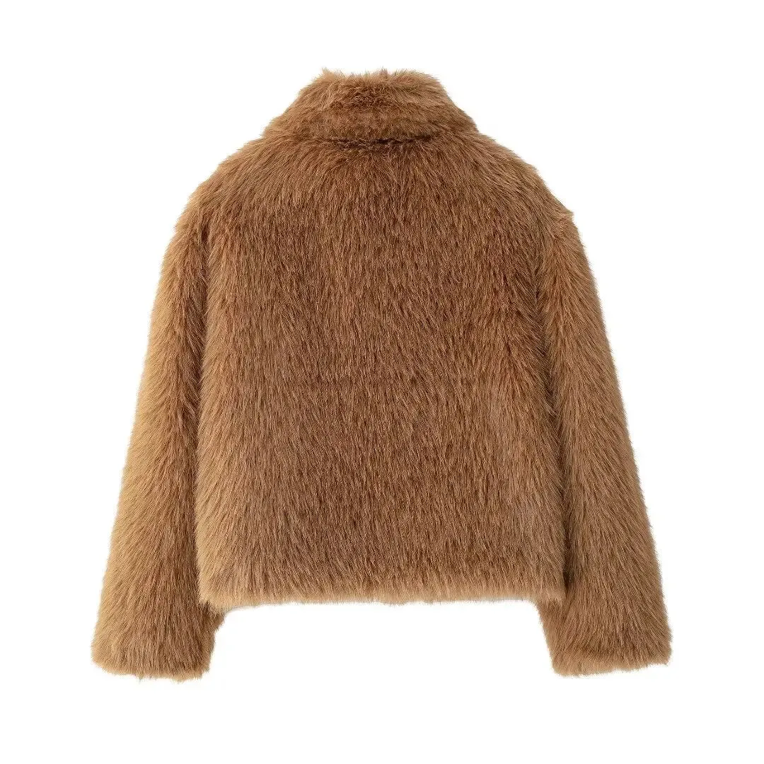 ONKOGENE 2024 Winter Vintage Faux Pelz Frauen Jacken Solide drehen-unten Kragen Langarm Warme Mantel Streetwear Fashion outwear
