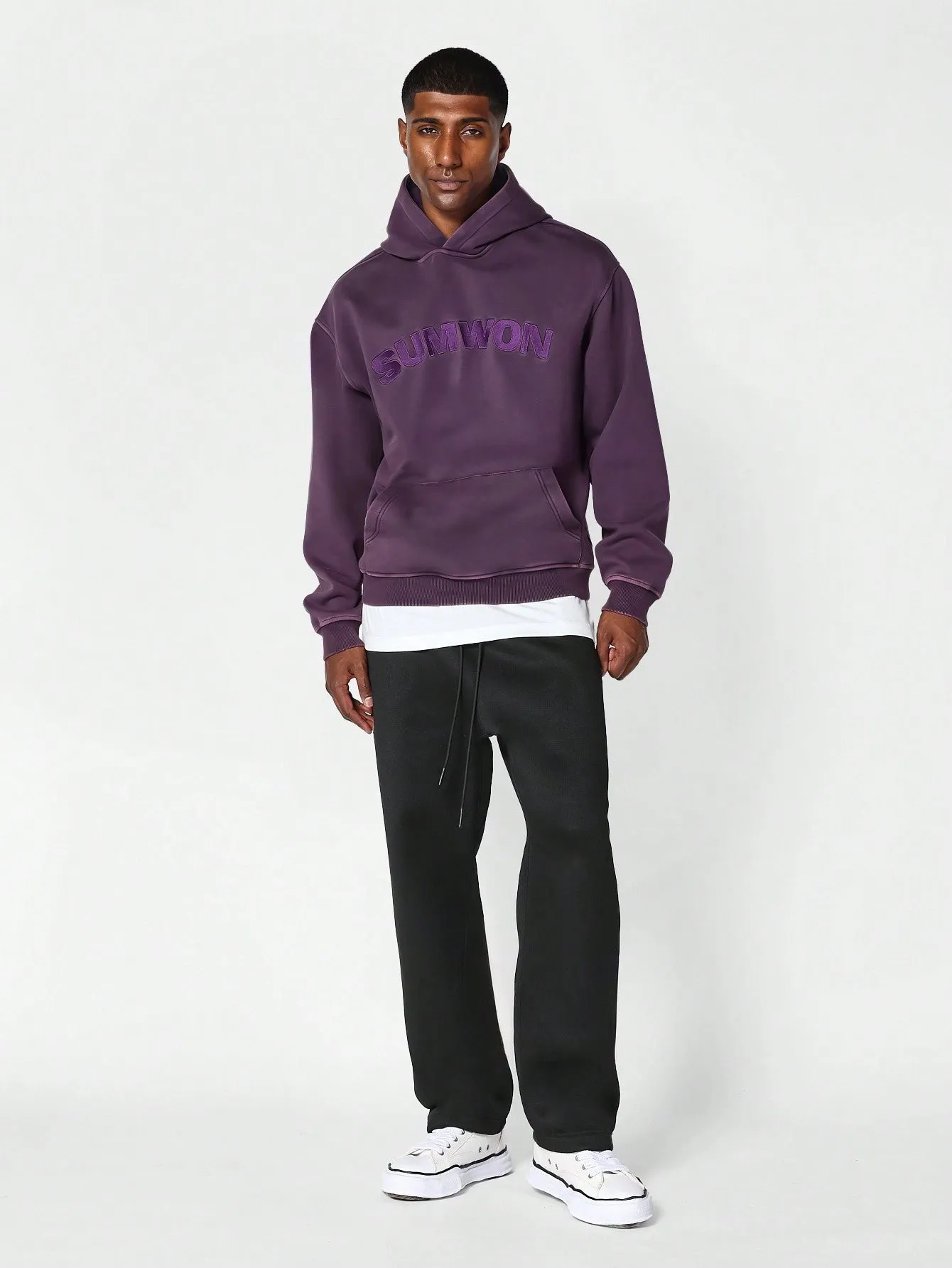 Overhead Washed Hoodie With Embroidery