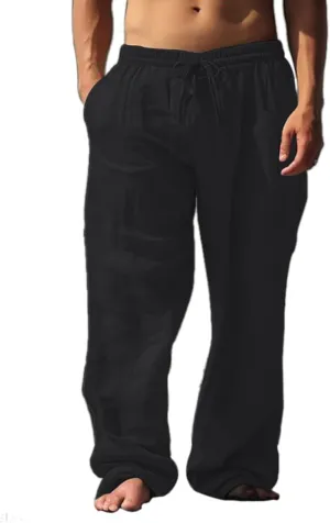 palglg Mens or Womens 100% Cotton Trousers with Elastic Waist & Out-Drawstring for Yoga Pants & Beach Wear