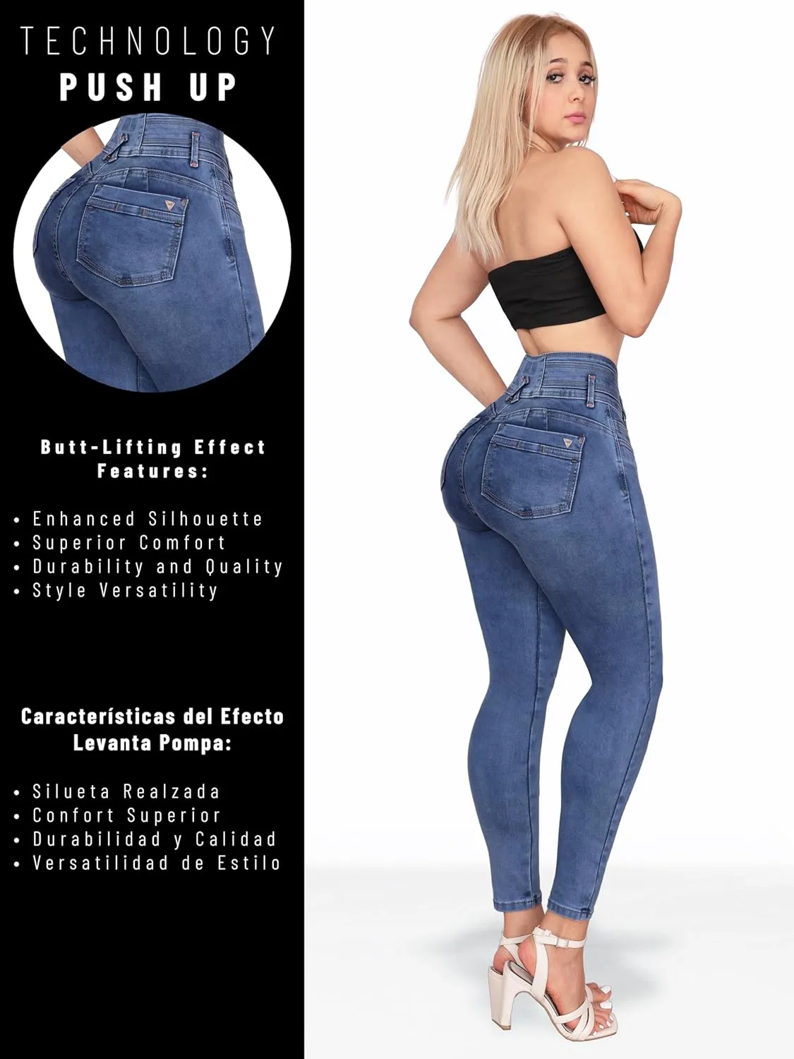 Pantalones Levanta Cola Colombian Butt Lifting Jeans - High Waisted for Women