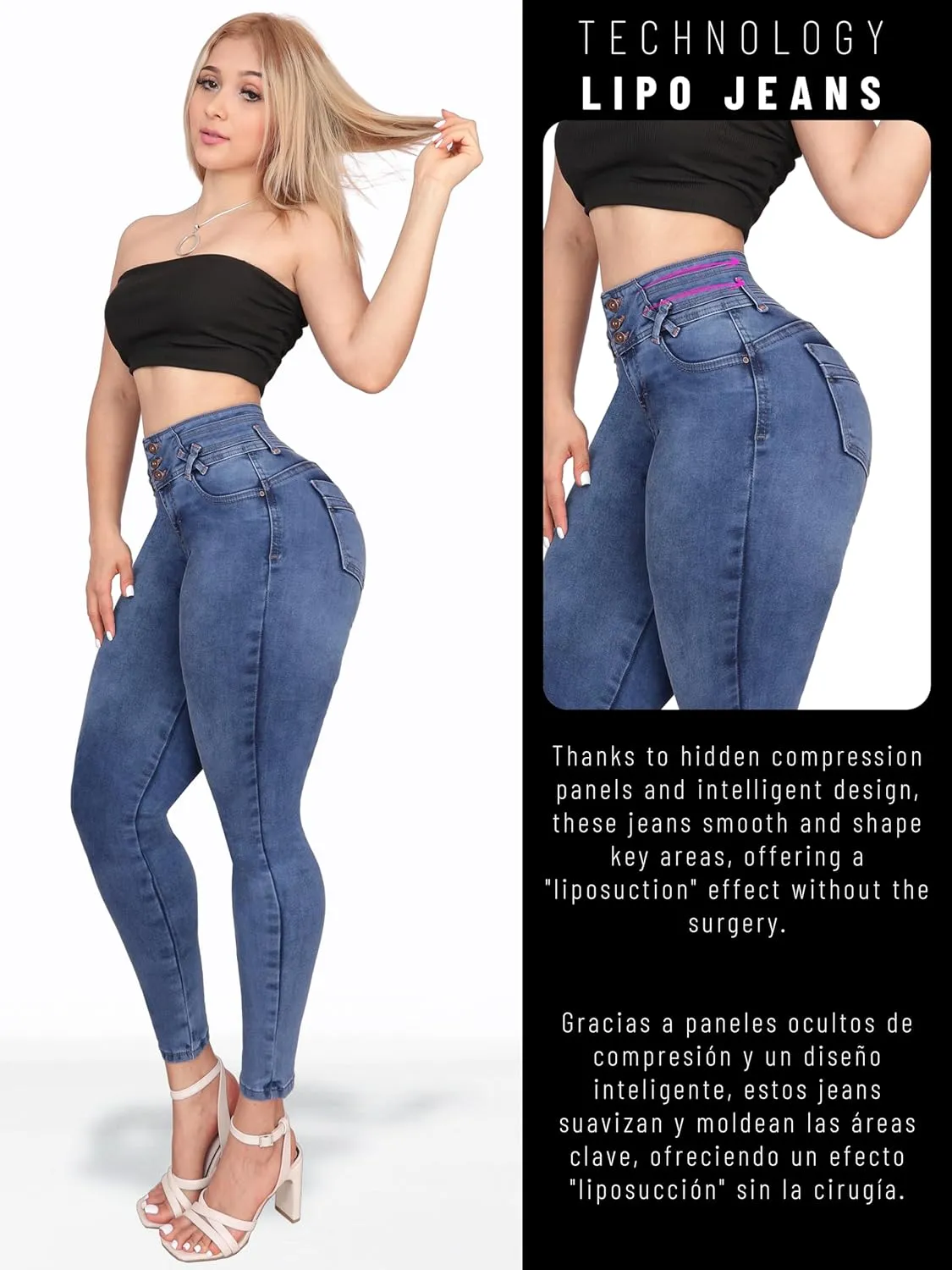 Pantalones Levanta Cola Colombian Butt Lifting Jeans - High Waisted for Women