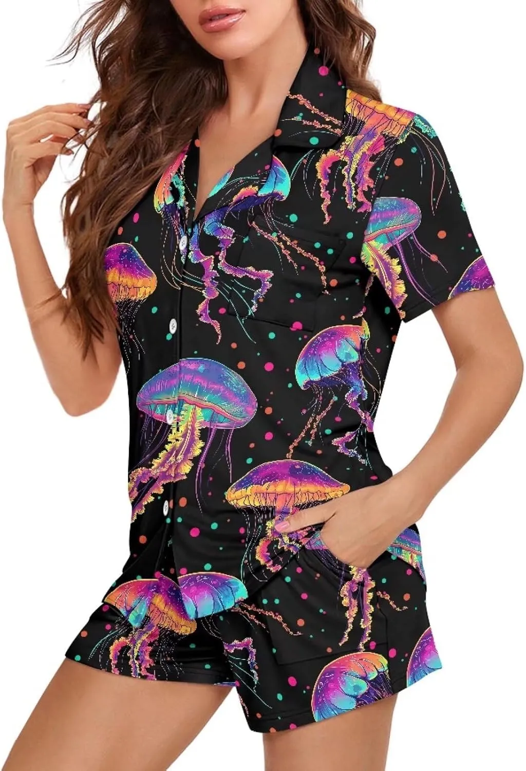 Personalized Pattern Pajama Set For Couples - Women Men Sleepwear Short Sleeve Short Pants Holiday PJs Matching Sets