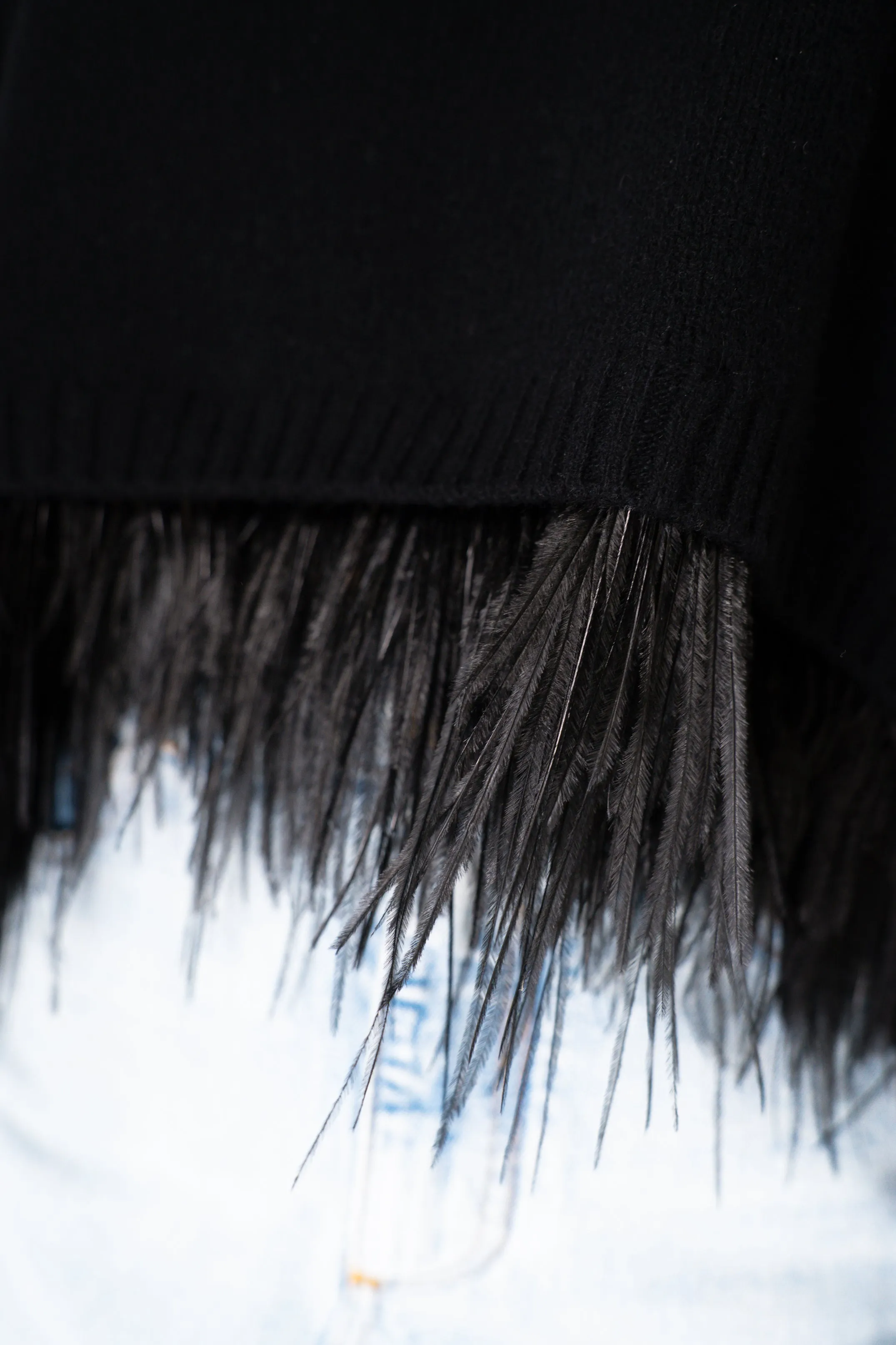 Philosophy di Lorenzo Serafini Cashmere Pullover with Detachable Feather Hem in Black